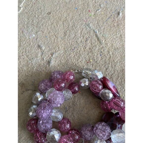 Stretch Bracelet Sparkle Metallic Purple Pink Silver Faceted Beaded - Picture 4 of 5